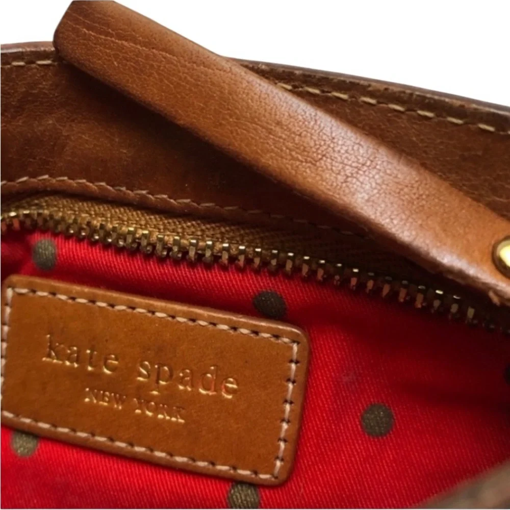 Kate Spade Wristlet & keychain brown with black & Red details like new